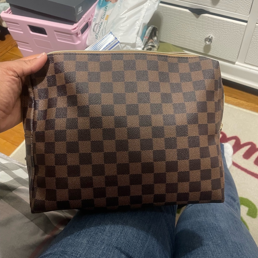 Brown Checker Makeup bag